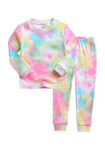 Girls Pajama Set - Rainbow Neon Pink Tye Die